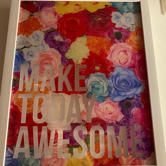 Colorful “Make Today Awesome” glass encased white Framed floral graphic Wall Art - Picture 2 of 3